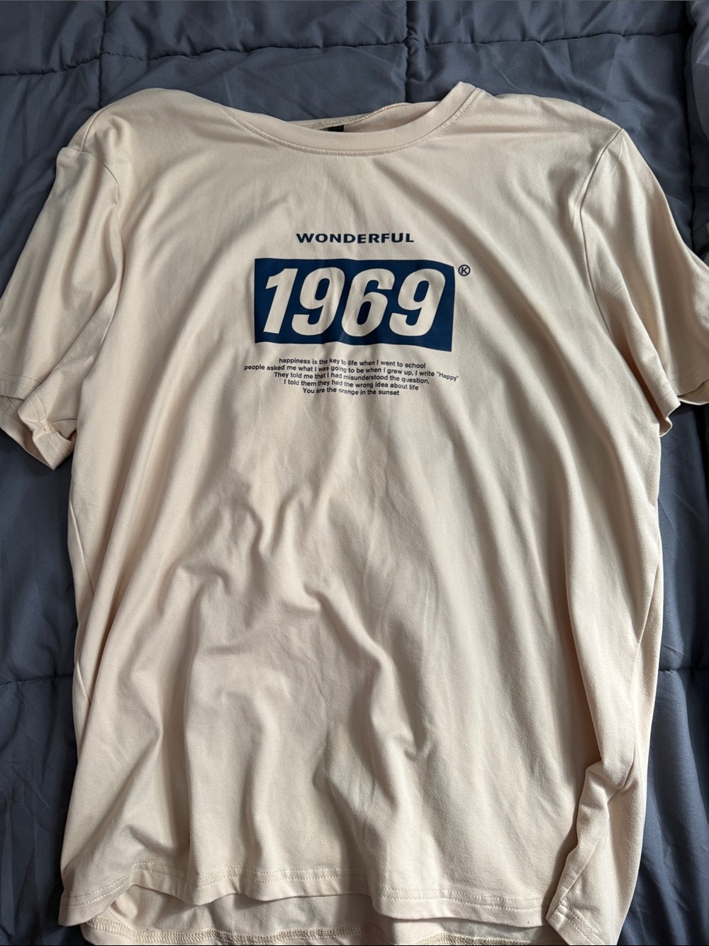 SHEIN Cream Short Sleeve Tee with Navy 1969 Graphic